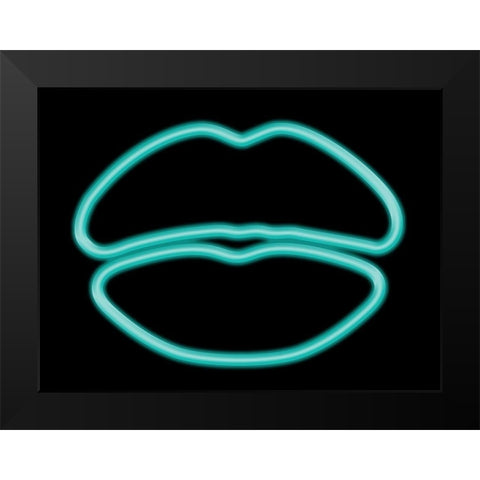 Glow Lips Black Modern Wood Framed Art Print by Grey, Jace