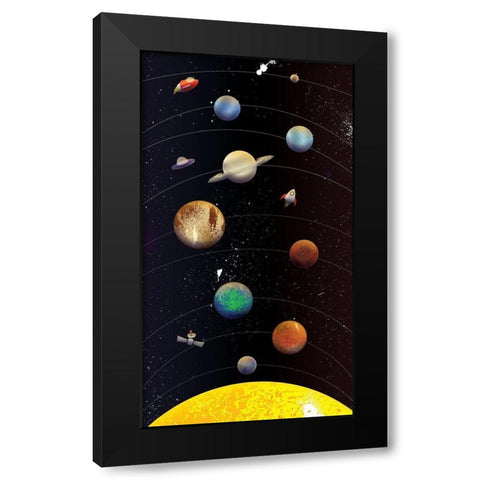 Galaxy Planets Black Modern Wood Framed Art Print with Double Matting by Grey, Jace