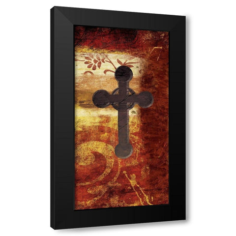 Cross On Red Black Modern Wood Framed Art Print with Double Matting by Grey, Jace