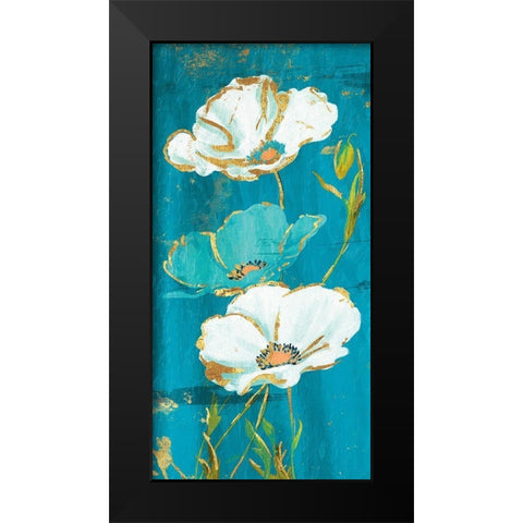 Teal Gold Florals Black Modern Wood Framed Art Print by Grey, Jace