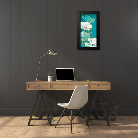 Teal Gold Florals Mate Black Modern Wood Framed Art Print by Grey, Jace