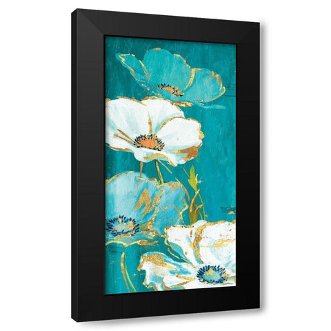 Teal Gold Florals Mate Black Modern Wood Framed Art Print with Double Matting by Grey, Jace