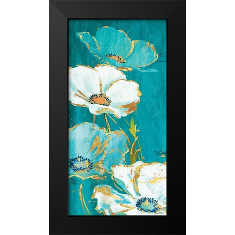 Teal Gold Florals Mate Black Modern Wood Framed Art Print by Grey, Jace