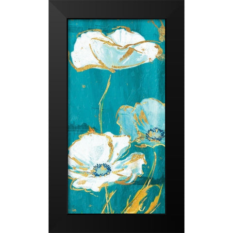 Teal Gold Florals Mate Three Black Modern Wood Framed Art Print by Grey, Jace