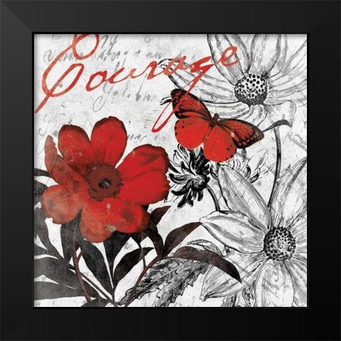 Courage floral Black Modern Wood Framed Art Print by Grey, Jace