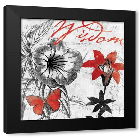 Wisdom floral Black Modern Wood Framed Art Print with Double Matting by Grey, Jace