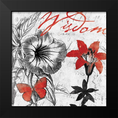 Wisdom floral Black Modern Wood Framed Art Print by Grey, Jace