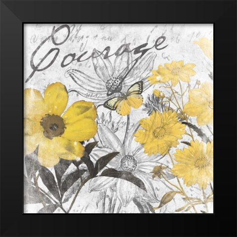 Courage floral Black Modern Wood Framed Art Print by Grey, Jace