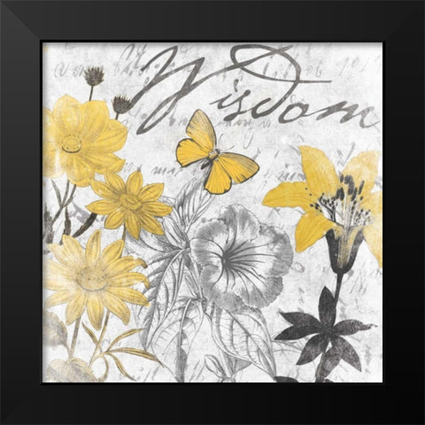 Wisdom floral Black Modern Wood Framed Art Print by Grey, Jace