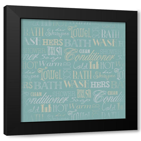 Bath Typography Teal Black Modern Wood Framed Art Print with Double Matting by Grey, Jace