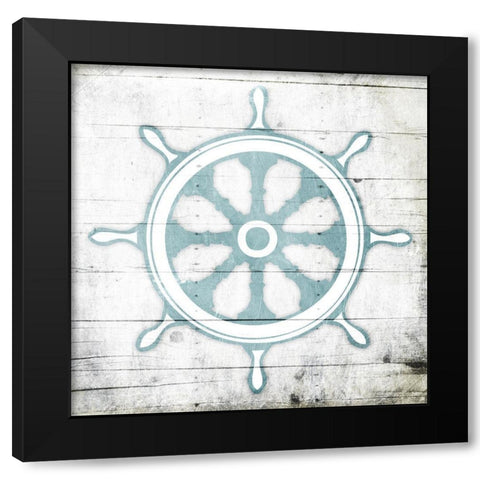 Teal Steering Wheel Toned Down Black Modern Wood Framed Art Print with Double Matting by Grey, Jace