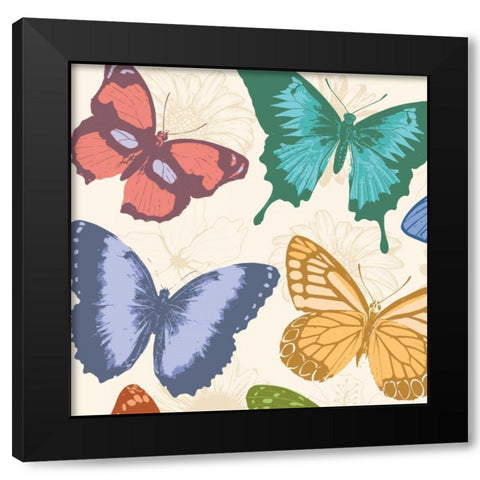 Colorful Butterflies Black Modern Wood Framed Art Print with Double Matting by Grey, Jace