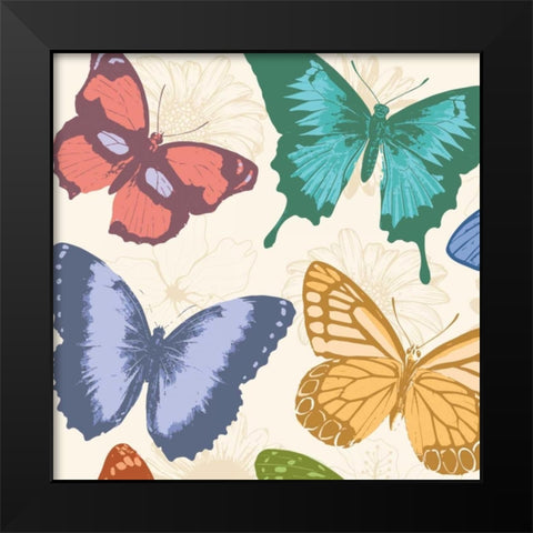 Colorful Butterflies Black Modern Wood Framed Art Print by Grey, Jace