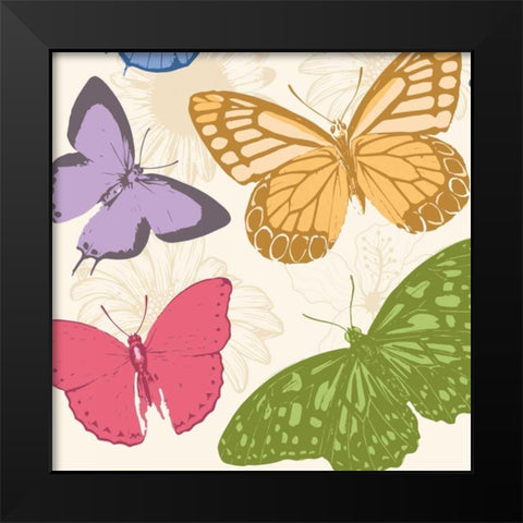 Colorful Butterflies 2 Black Modern Wood Framed Art Print by Grey, Jace