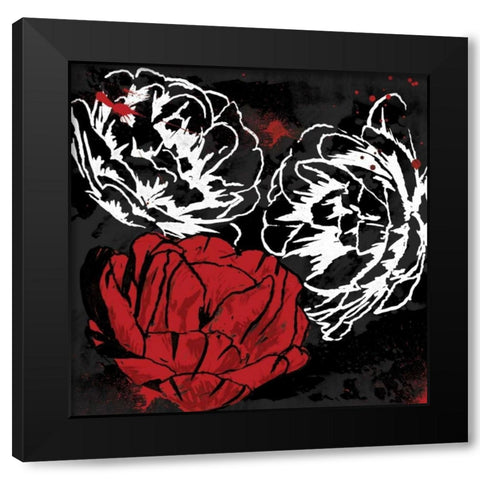 Red Florals Black Modern Wood Framed Art Print by Grey, Jace