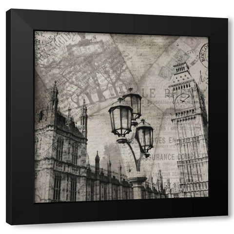 London Clock Black Modern Wood Framed Art Print with Double Matting by Grey, Jace