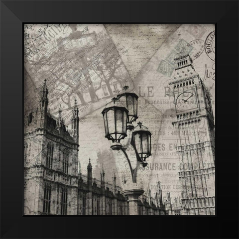 London Clock Black Modern Wood Framed Art Print by Grey, Jace