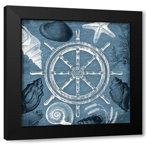 Steering wheel nautical Black Modern Wood Framed Art Print by Grey, Jace