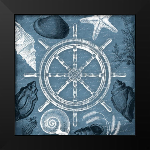 Steering wheel nautical Black Modern Wood Framed Art Print by Grey, Jace