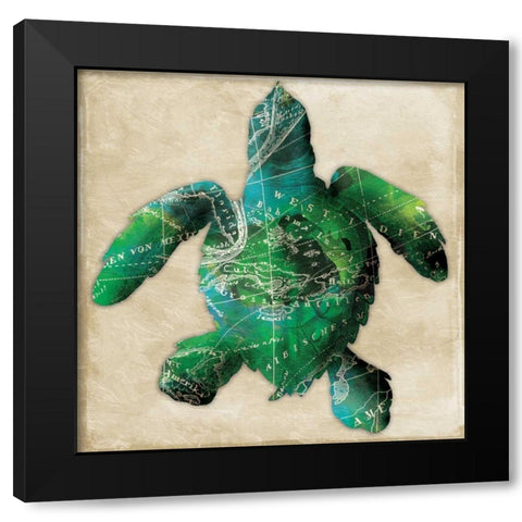 Map turtle Black Modern Wood Framed Art Print by Grey, Jace