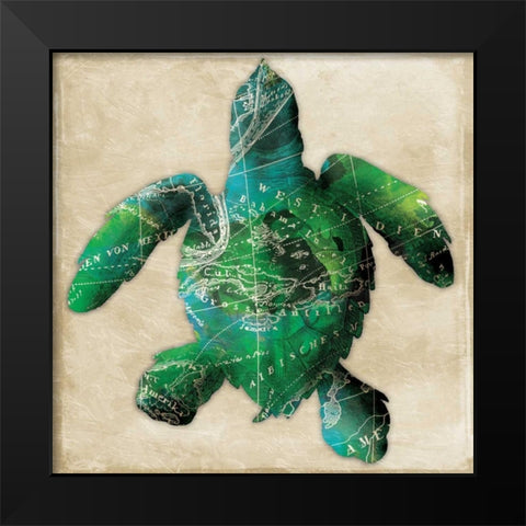 Map turtle Black Modern Wood Framed Art Print by Grey, Jace