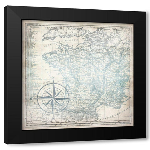 Sea blue map Black Modern Wood Framed Art Print by Grey, Jace