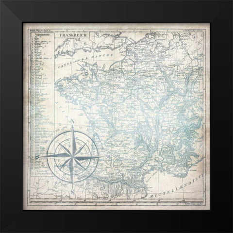 Sea blue map Black Modern Wood Framed Art Print by Grey, Jace