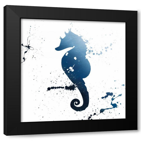 Seahorse Splatter Indigo Black Modern Wood Framed Art Print by Grey, Jace