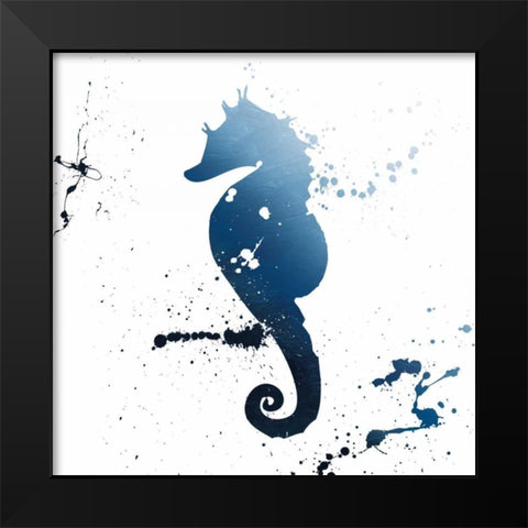 Seahorse Splatter Indigo Black Modern Wood Framed Art Print by Grey, Jace