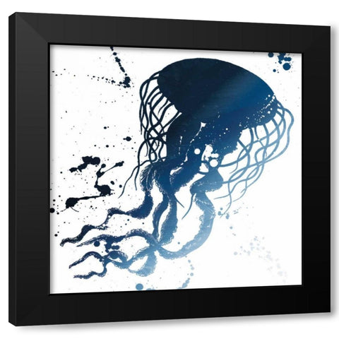 Jellyfish Splatter Indigo Black Modern Wood Framed Art Print by Grey, Jace