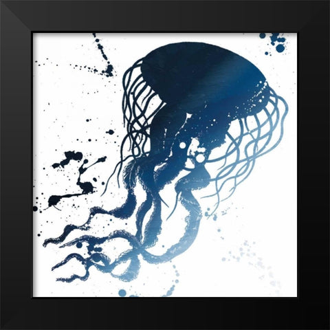 Jellyfish Splatter Indigo Black Modern Wood Framed Art Print by Grey, Jace