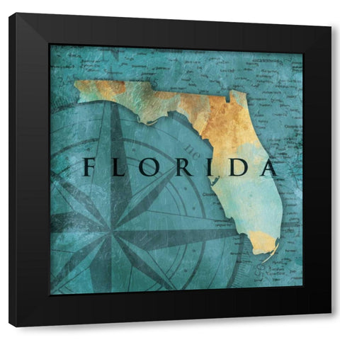 Florida Sea Map Black Modern Wood Framed Art Print by Grey, Jace