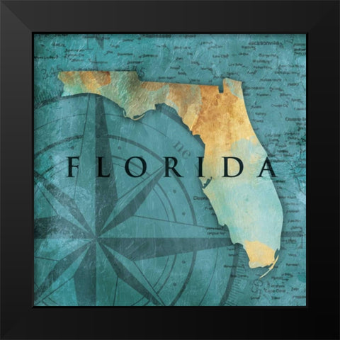 Florida Sea Map Black Modern Wood Framed Art Print by Grey, Jace