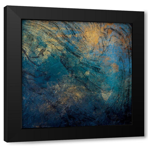 Golden Blue Marble Mate Black Modern Wood Framed Art Print by Grey, Jace
