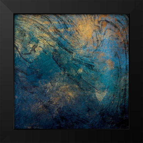Golden Blue Marble Mate Black Modern Wood Framed Art Print by Grey, Jace