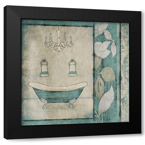 Teal Floral Bath Black Modern Wood Framed Art Print by Grey, Jace