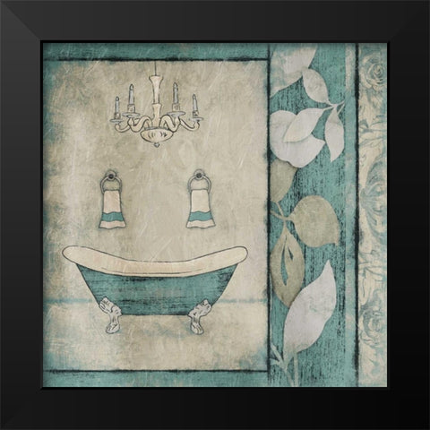 Teal Floral Bath Black Modern Wood Framed Art Print by Grey, Jace