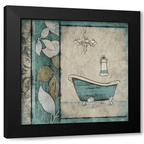 Teal Floral Bath Mate Black Modern Wood Framed Art Print by Grey, Jace