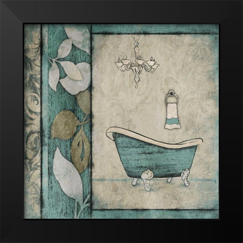 Teal Floral Bath Mate Black Modern Wood Framed Art Print by Grey, Jace