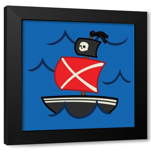 Medium Pirate Ship Black Modern Wood Framed Art Print by Grey, Jace
