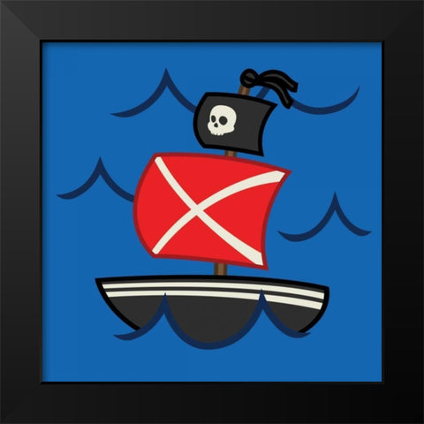 Medium Pirate Ship Black Modern Wood Framed Art Print by Grey, Jace