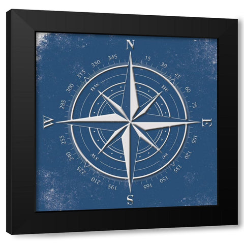 Coastal Pop Compass Black Modern Wood Framed Art Print with Double Matting by Grey, Jace