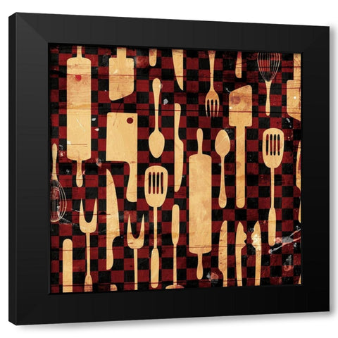 Utensils Picnic Black Modern Wood Framed Art Print with Double Matting by Grey, Jace