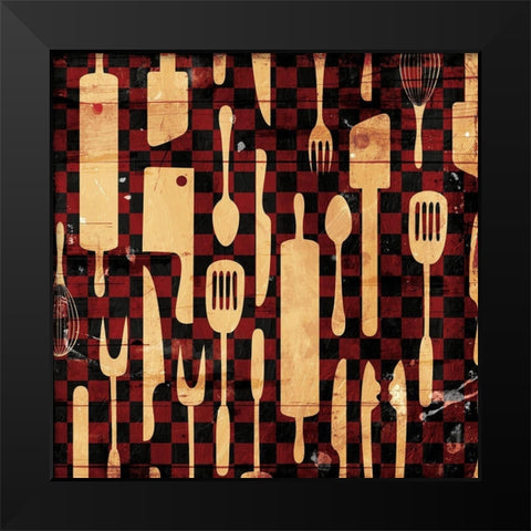 Utensils Picnic Black Modern Wood Framed Art Print by Grey, Jace