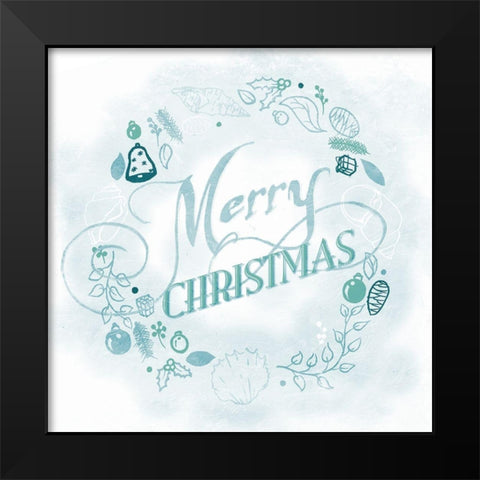 Coastal Christmas Wreath Blue Black Modern Wood Framed Art Print by Grey, Jace