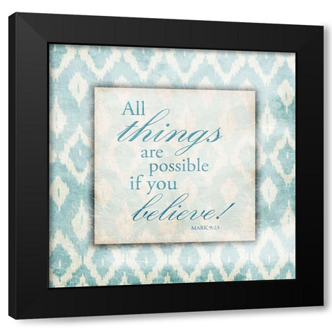 Believe Light Blue Black Modern Wood Framed Art Print with Double Matting by Grey, Jace
