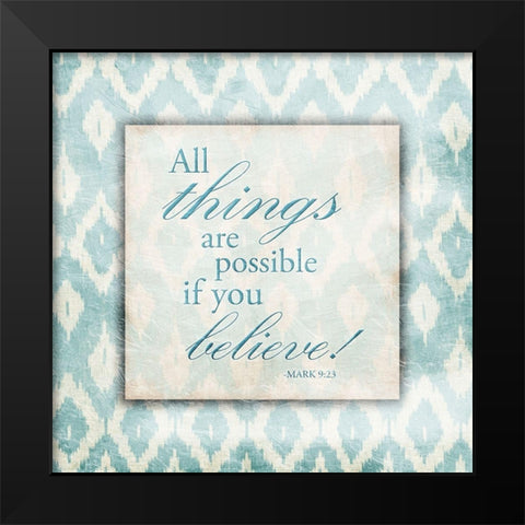 Believe Light Blue Black Modern Wood Framed Art Print by Grey, Jace