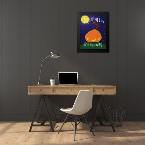 Spooktacular Pumpkin Black Modern Wood Framed Art Print by Grey, Jace
