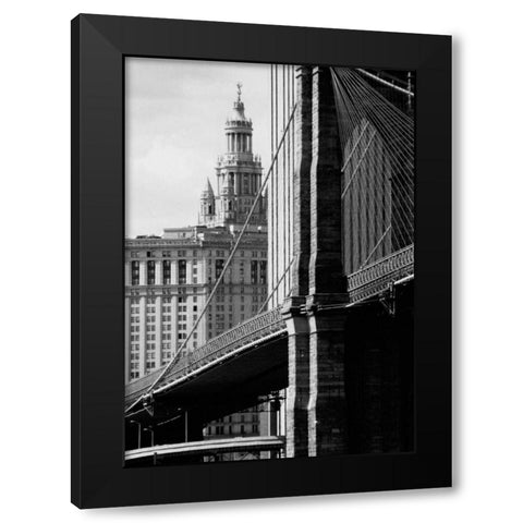 Brooklyn Bridge and Civic Center Black Modern Wood Framed Art Print with Double Matting by Pica, Jeff