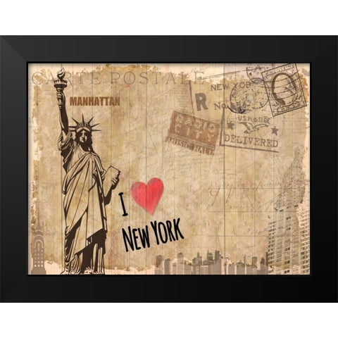Post Card New York Black Modern Wood Framed Art Print by Allen, Kimberly